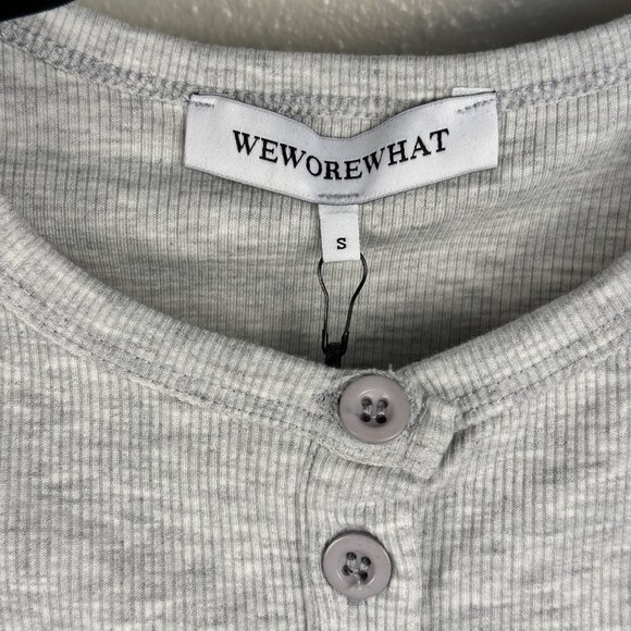 WeWoreWhat Womens Henley Bodysuit Gray Sz S Ribbed Long-Sleeve Comfy Stretch NWT - Picture 4 of 12